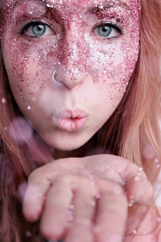 Woman with Glitter on Face — Pink