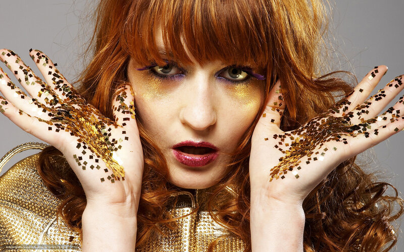 Woman with Glitter on Hands — Red