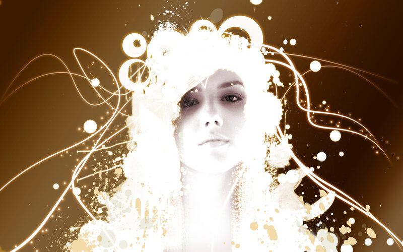 woman with glowing abstract art