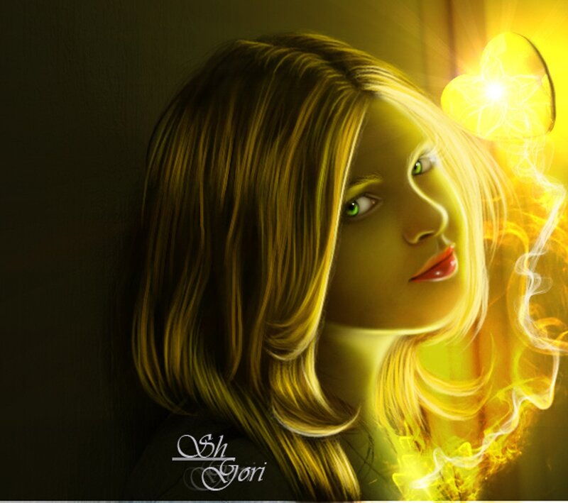 Woman with Glowing Aura — Yellow, Dramatic