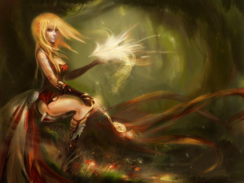 Woman with Glowing Bird — Green