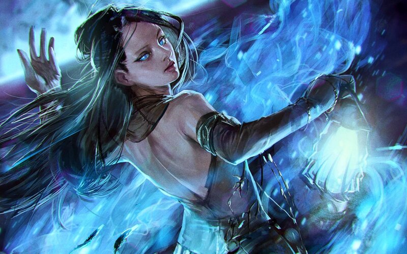 Woman with Glowing Blue Energy — Dramatic, Digital Art