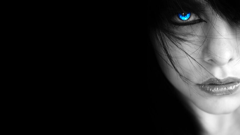 Woman with Glowing Blue Eye — Black, Dramatic
