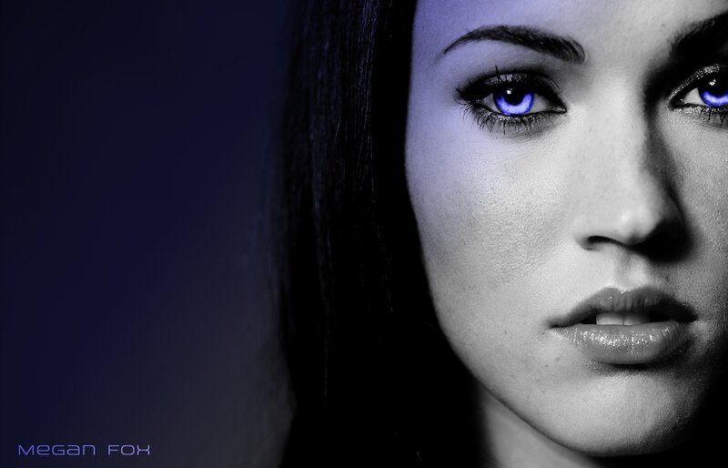 woman with glowing blue eyes