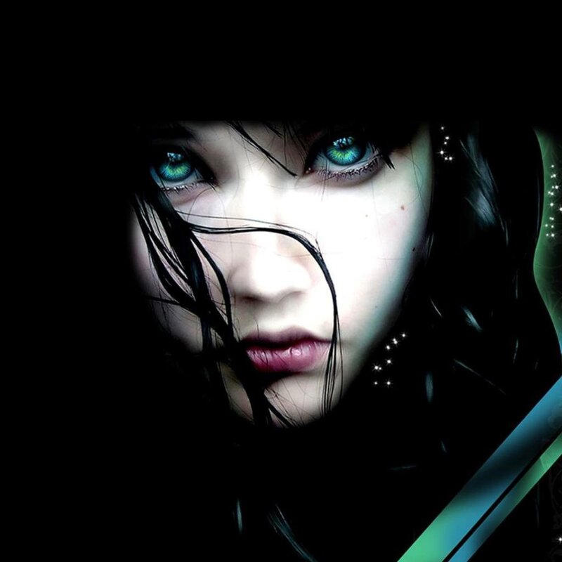 woman with glowing blue eyes