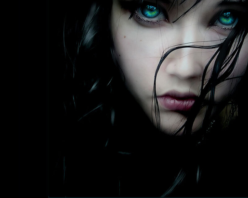 woman with glowing blue eyes