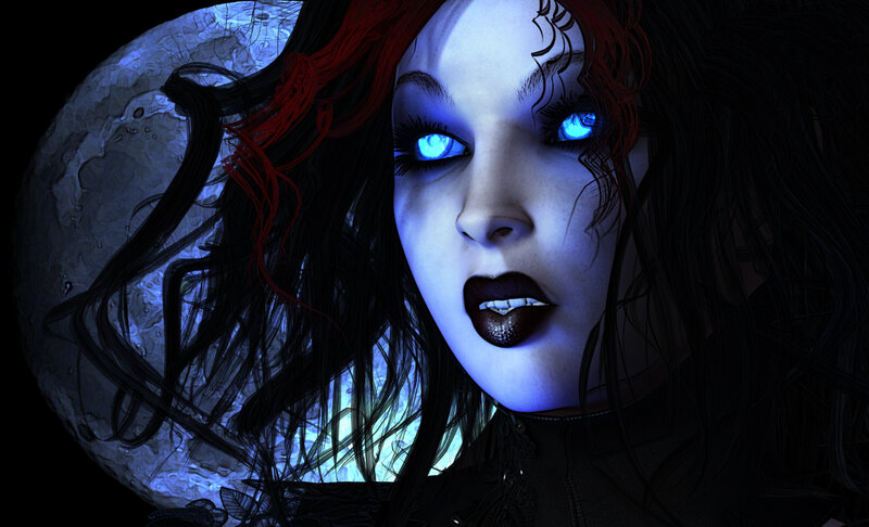 woman with glowing blue eyes