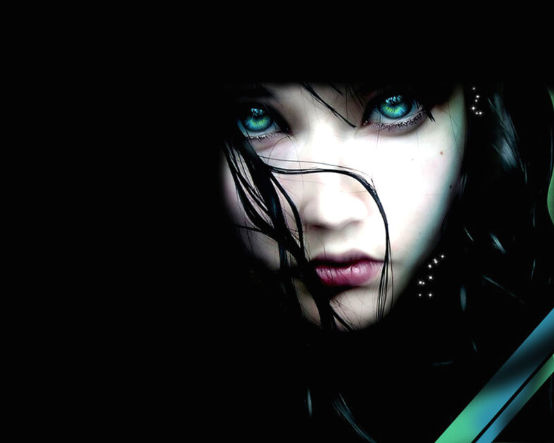 woman with glowing blue eyes