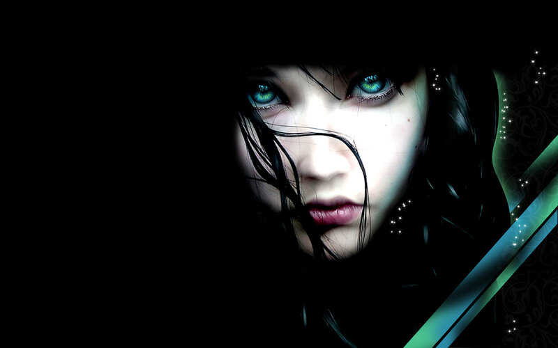 woman with glowing blue eyes