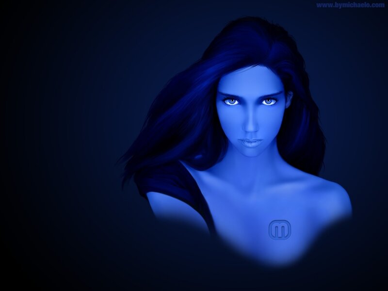 Woman with Glowing Blue Eyes — Dramatic