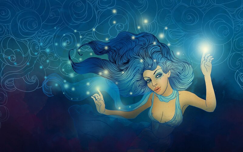 woman with glowing blue hair