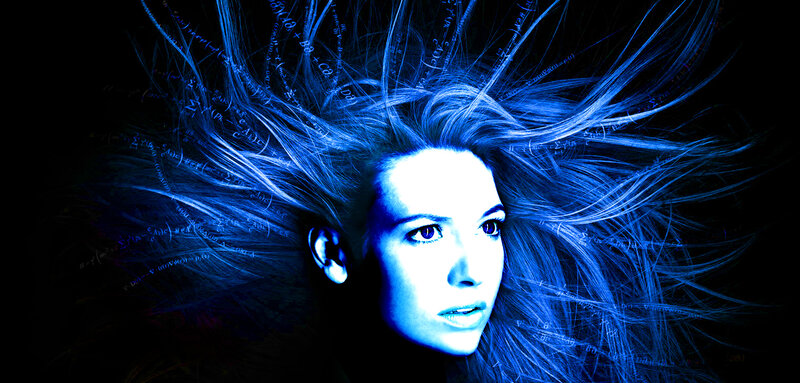 woman with glowing blue hair