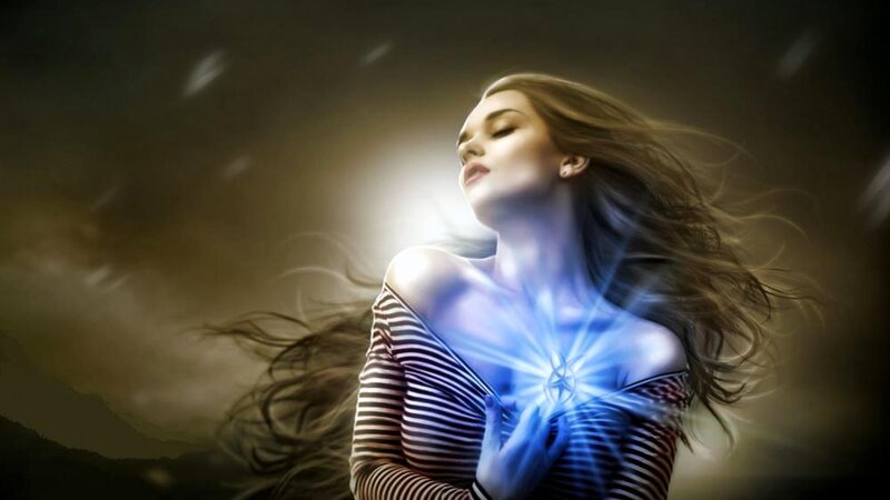 woman with glowing blue light