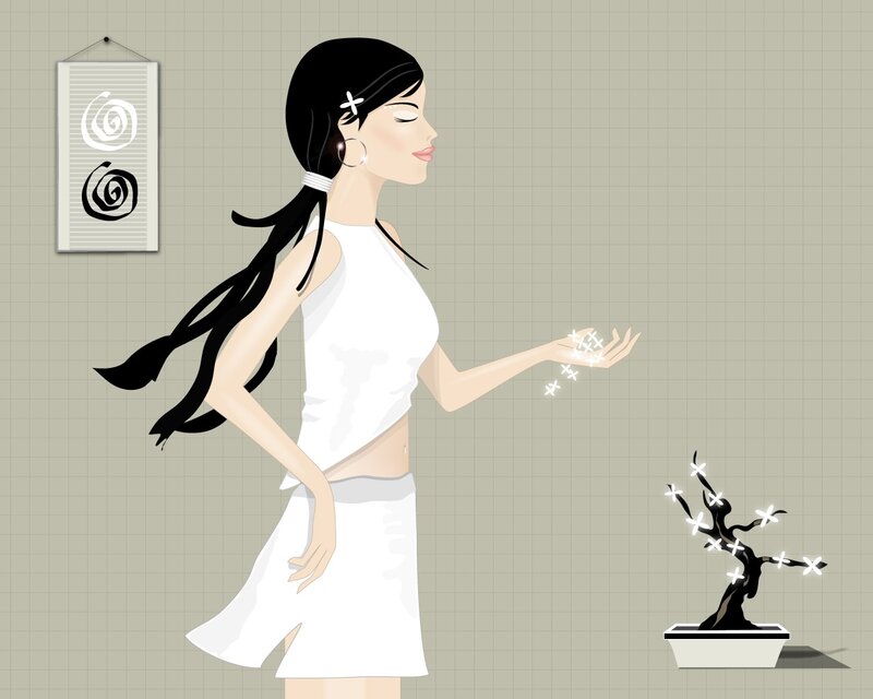 woman with glowing bonsai