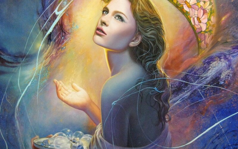 Woman with Glowing Bulbs