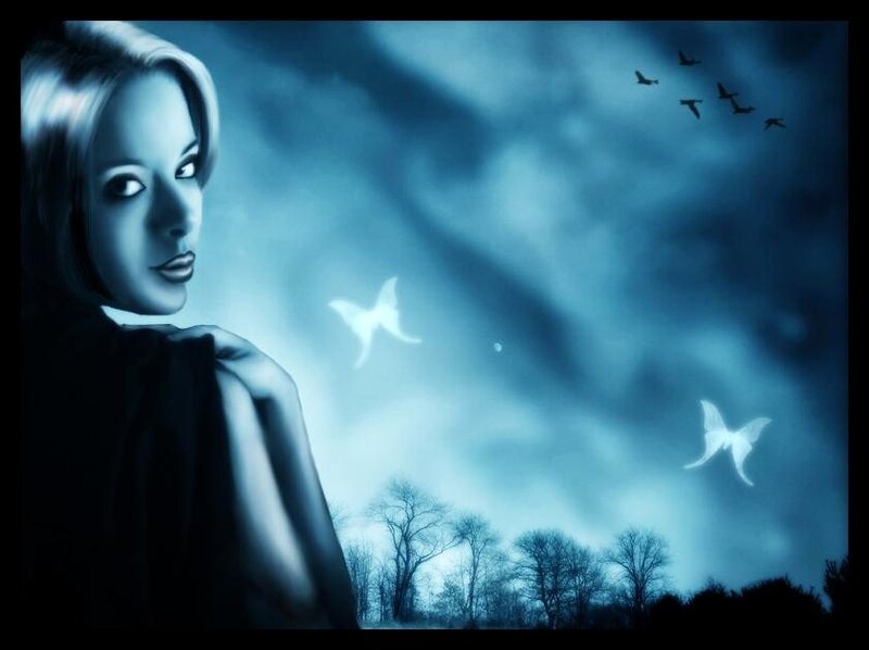 woman with glowing butterflies