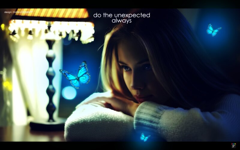 Woman with Glowing Butterflies — Blue