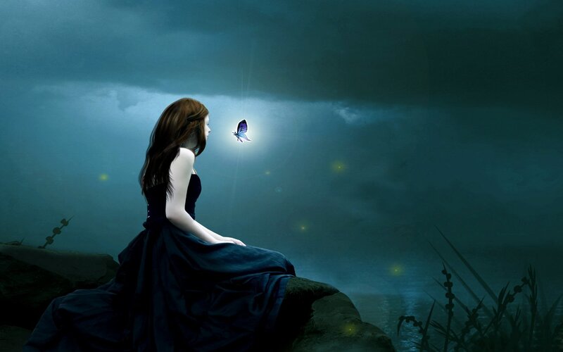 woman with glowing butterfly