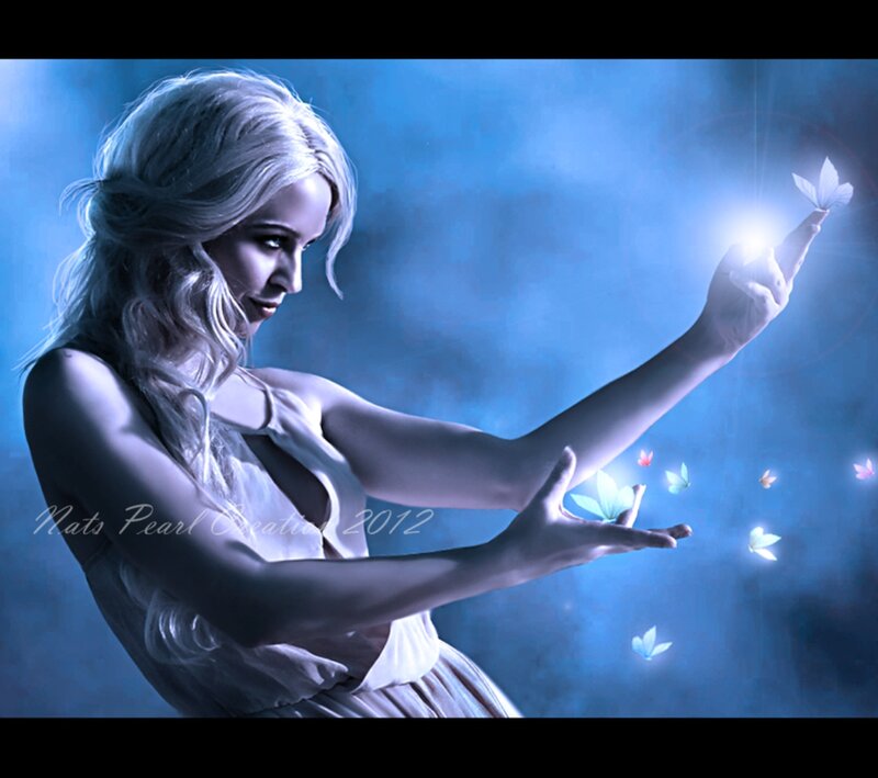 Woman with Glowing Butterfly — Blue