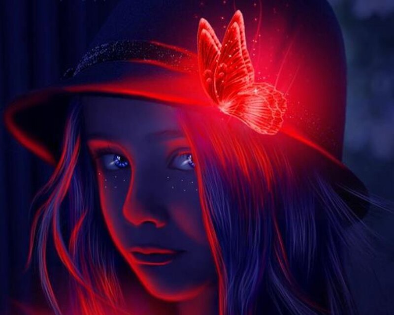 Woman with Glowing Butterfly — Red