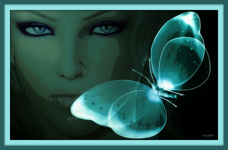 Woman with Glowing Butterfly — Teal