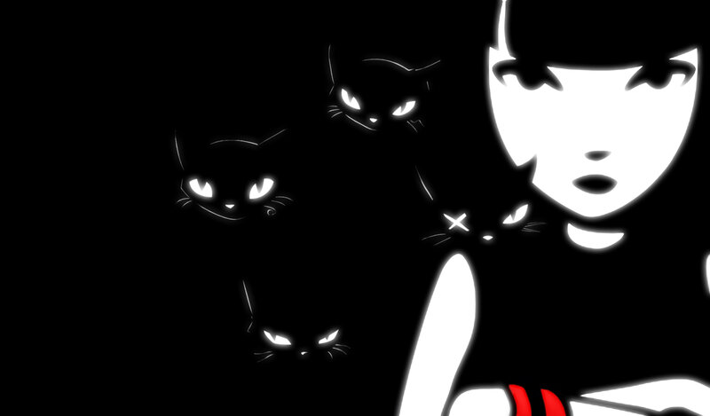 woman with glowing cats