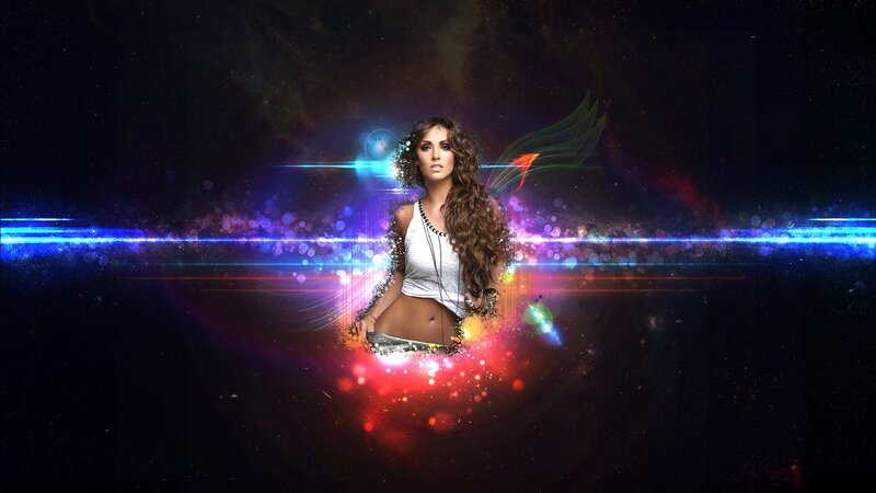 woman with glowing cosmic background