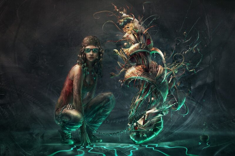 woman with glowing creature