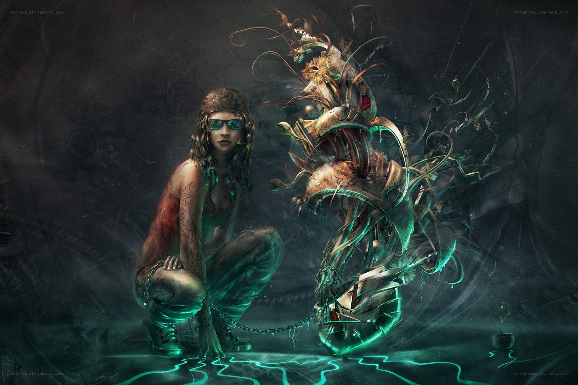 woman with glowing creature