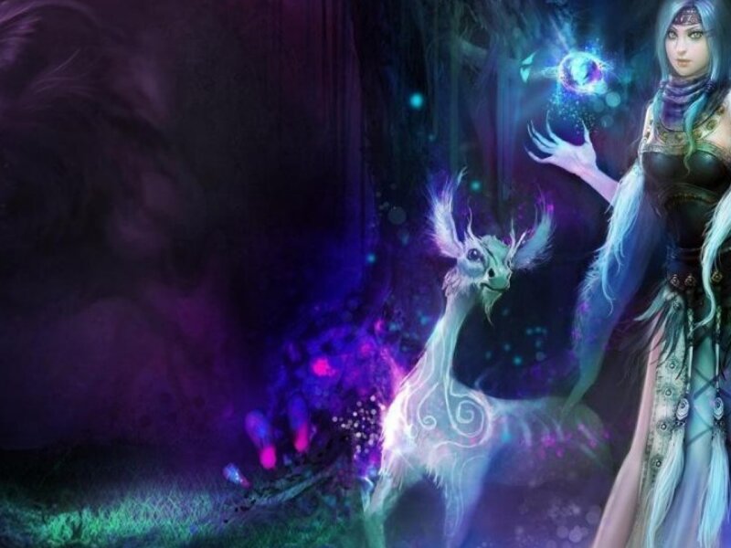 Woman with Glowing Deer — Purple