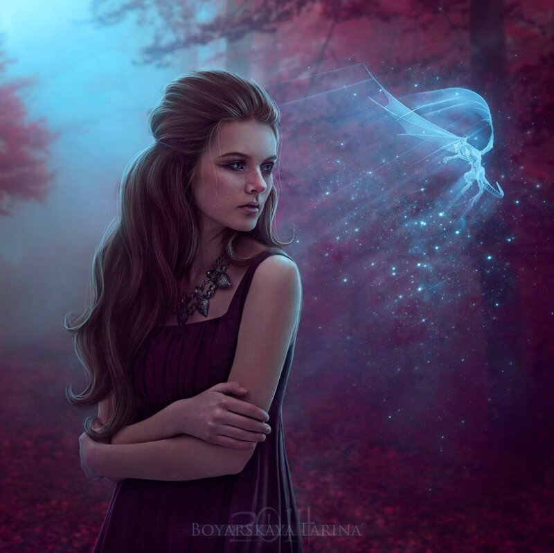 Woman with Glowing Dragon — Purple