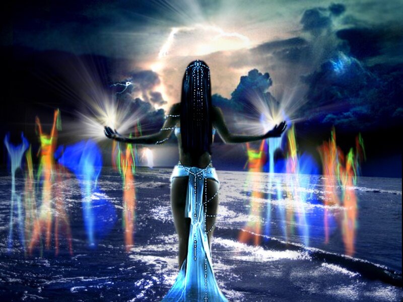 Woman with Glowing Dress — Blue