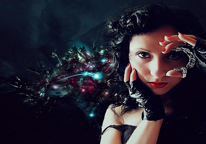 Woman with Glowing Effects — Black, Dramatic