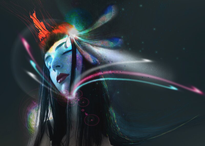 Woman with Glowing Effects — Blue, Dreamy