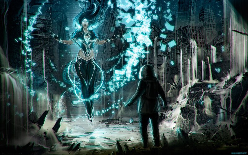 Woman with Glowing Energy — Blue, Dramatic, Night, Digital Art, Person