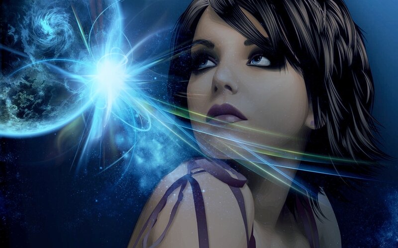 Woman with Glowing Energy — Blue, Dramatic