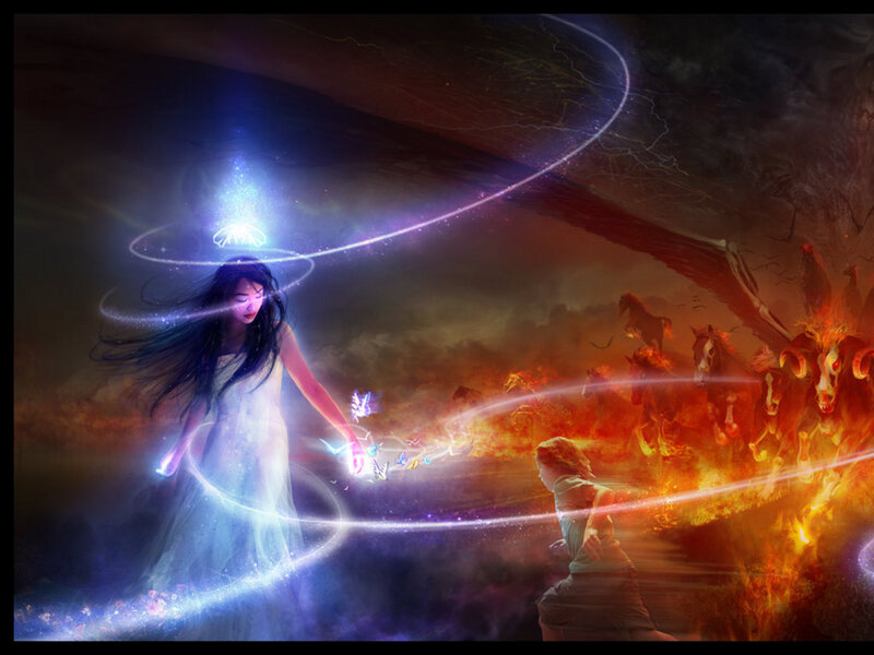 Woman with Glowing Energy — Blue