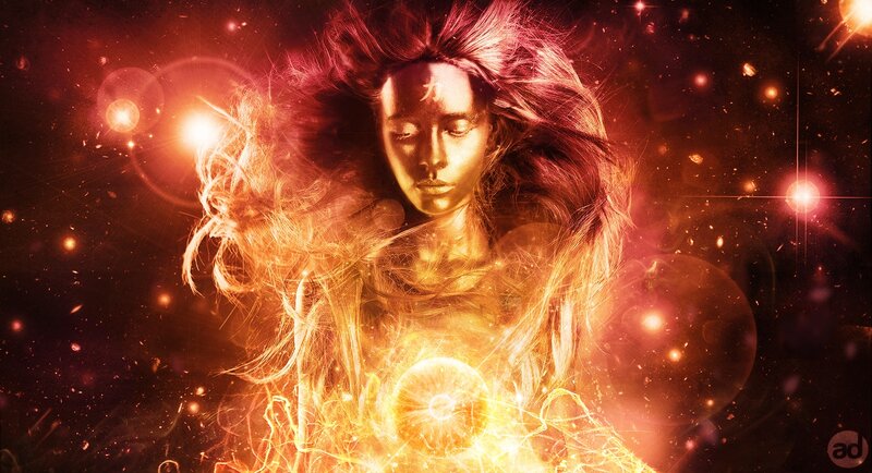 Woman with Glowing Energy — Red