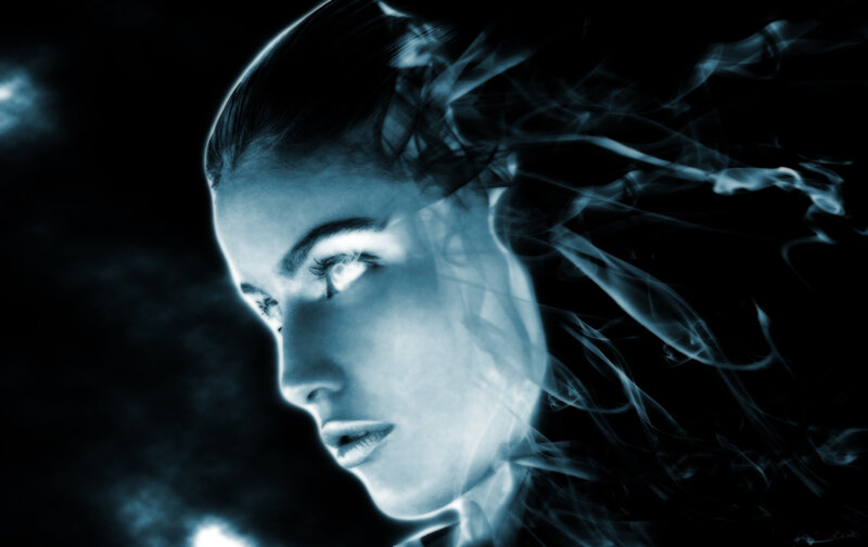 woman with glowing eyes