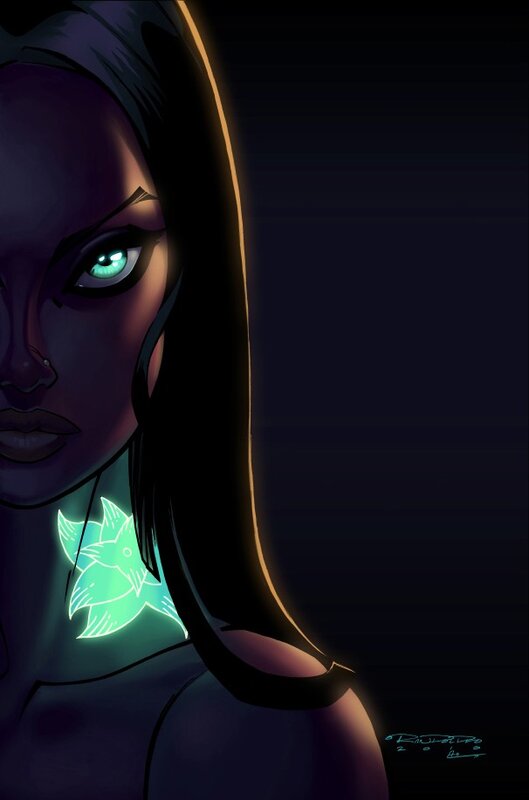 woman with glowing eyes