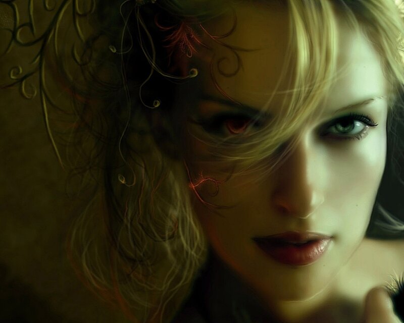 woman with glowing eyes