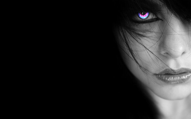 woman with glowing eyes