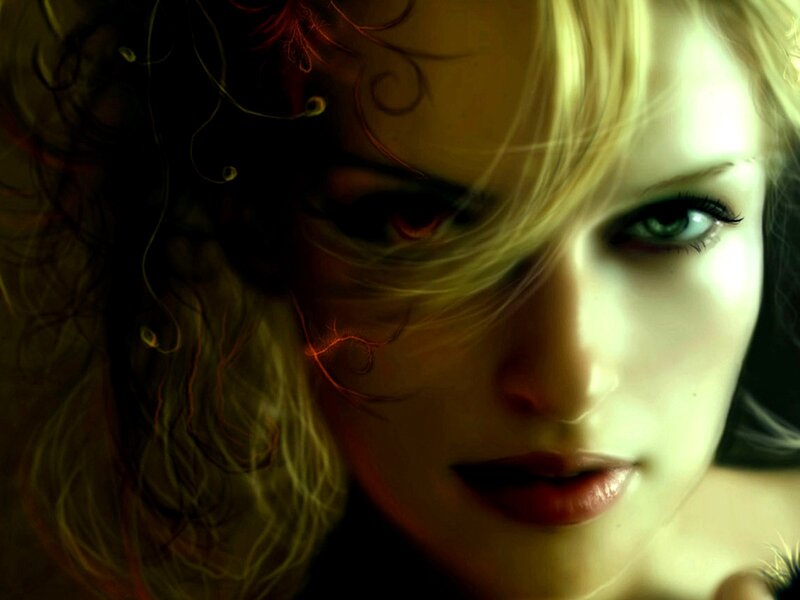 woman with glowing eyes