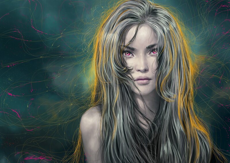 woman with glowing eyes