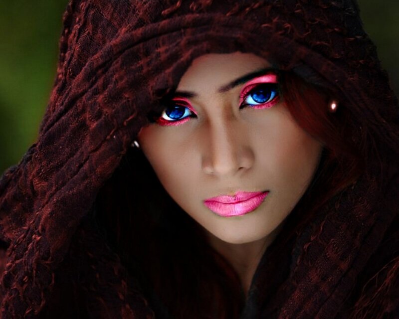 woman with glowing eyes