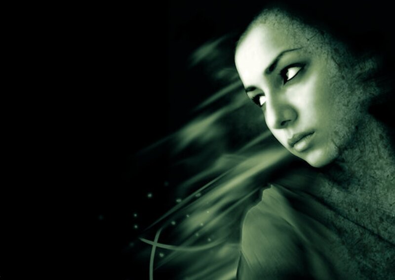 woman with glowing eyes