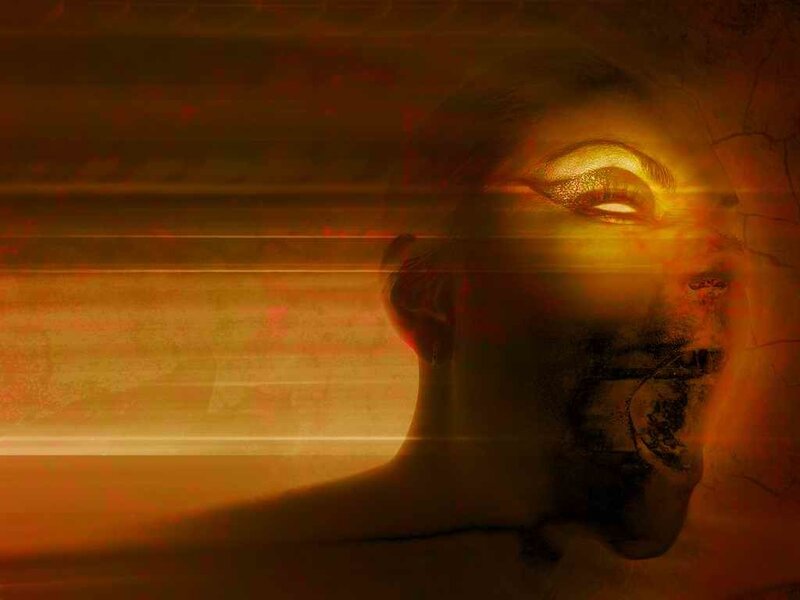 woman with glowing eyes