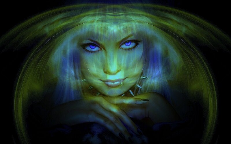 woman with glowing eyes