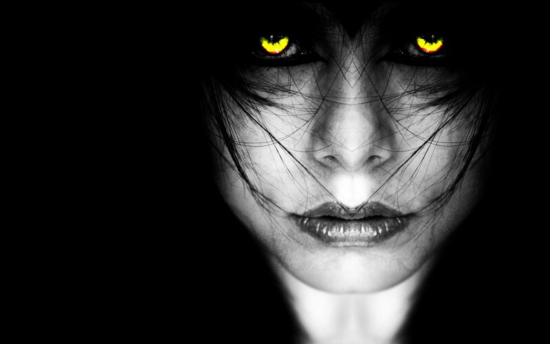 woman with glowing eyes