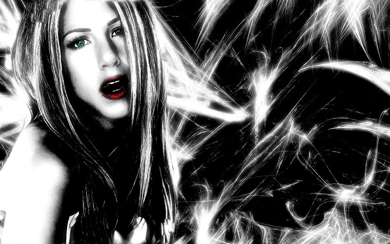 woman with glowing eyes and red lips